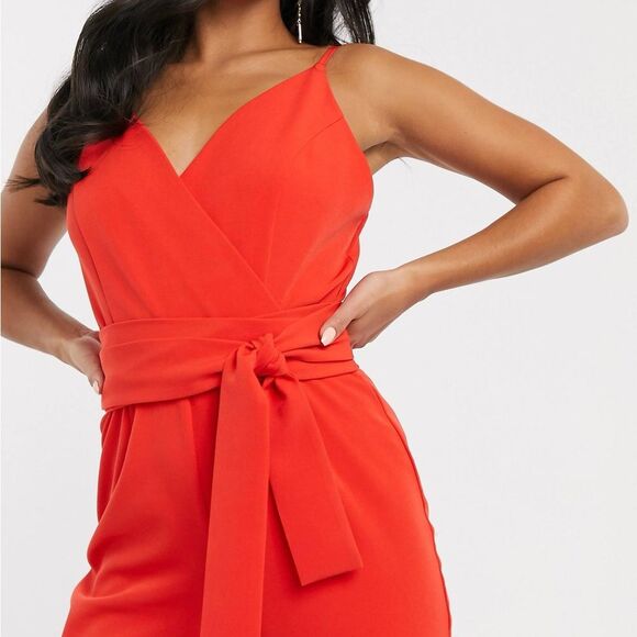 NWT ASOS Wrap Front Peg Leg Jumpsuit With Self Belt Tomato Red Size 8 US 12 UK - Picture 8 of 14